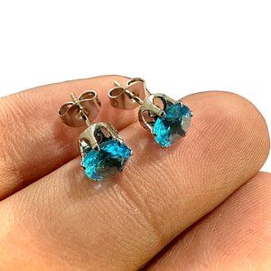 Blue Topaz Stud Earrings 6MM Earrings for Women lab-created Studs Silver Plated